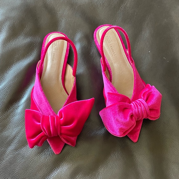 Pink velvet bow slippers - Picture 2 of 9